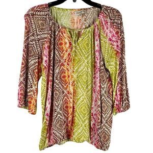 Jones New York Sport Multicolored Aztec Diamond Blouse XL